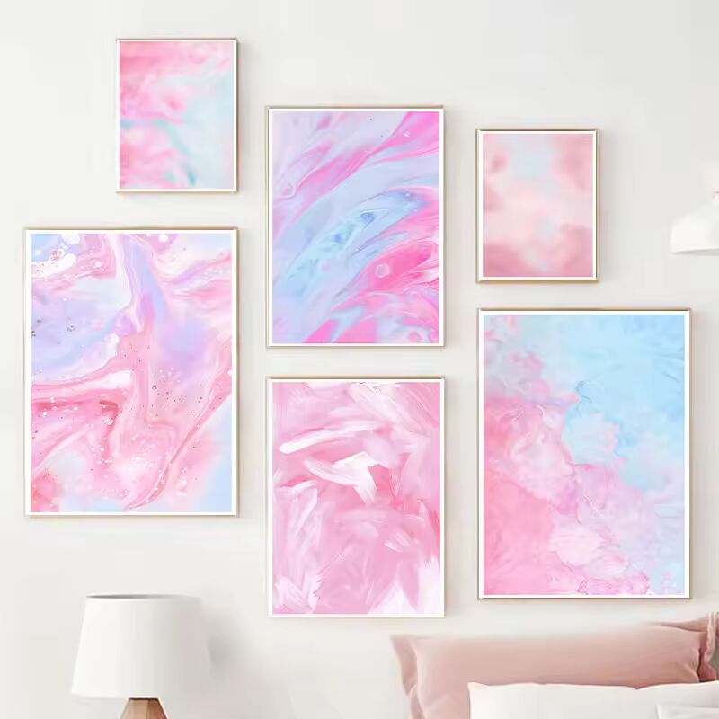 Watercolor Pink Blue Abstract Dyeing Style Posters Canvas Printing Modern Boho Wall Art Picture for Living Room Home Decor Gifts