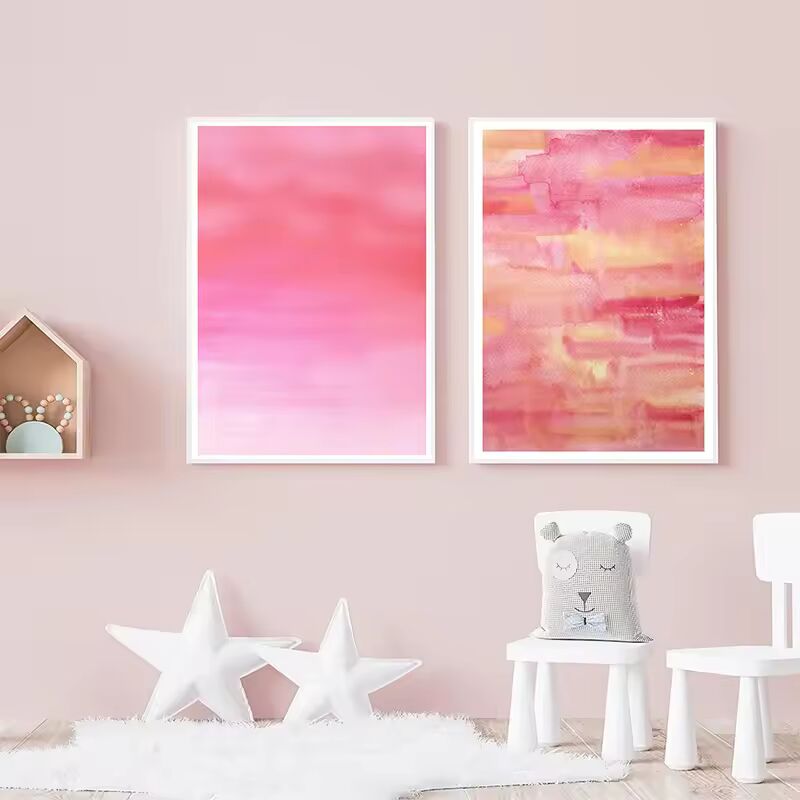 Watercolor Pink Blue Abstract Dyeing Style Posters Canvas Printing Modern Boho Wall Art Picture for Living Room Home Decor Gifts