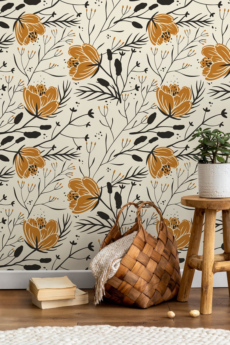 Floral Boho Wallpaper / Peel and Stick Wallpaper Removable Wallpaper Home Decor